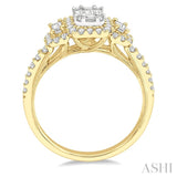 3/4 Ctw Layered Round Cut and Baguette Diamond Ring in 14K Yellow and white gold