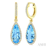 12X5 MM Evoque Gemstones Pear Shape Blue Topaz and 1/3 Ctw Round Cut Diamond Semi-Precious Earrings in 10K Yellow Gold