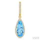 12X5 MM Evoque Gemstones Pear Shape Blue Topaz and 1/3 Ctw Round Cut Diamond Semi-Precious Earrings in 10K Yellow Gold