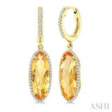 16X6 MM Evoque Gemstones Oval Shape Citrine and 3/8 Ctw Round Cut Diamond Semi-Precious Earrings in 14K Yellow Gold