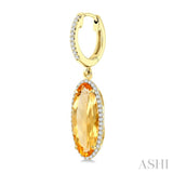 16X6 MM Evoque Gemstones Oval Shape Citrine and 3/8 Ctw Round Cut Diamond Semi-Precious Earrings in 14K Yellow Gold