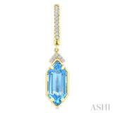 12X5 MM Evoque Gemstones Hexagon Shape Blue Topaz and 1/6 Ctw Round Cut Diamond Semi-Precious Earrings in 10K Yellow Gold