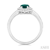 7X5 MM Oval Shape Lab-Created Emerald and 1/50 Ctw Round Cut Diamond Precious Ring in Sterling Silver