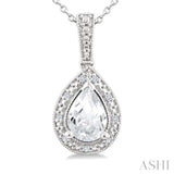 6X4 MM Pear Shape White Topaz and 1/50 Ctw Round Cut Diamond Semi-Precious Pendant With Chain in Sterling Silver