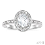 6X4 MM Oval Shape White Topaz and 1/50 Ctw Round Cut Diamond Semi-Precious Ring in Sterling Silver