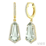 14X7 MM Evoque Gemstones Shield Shape Green Amethyst and 3/8 Ctw Round Cut Diamond Semi-Precious Earrings in 14K Yellow Gold