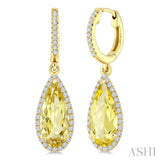 12X5 MM Evoque Gemstones Pear Shape Lemon Quartz and 1/3 Ctw Round Cut Diamond Semi-Precious Earrings in 10K Yellow Gold
