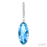 12X5 MM Evoque Gemstones Oval Shape Blue Topaz and 1/10 Ctw Round Cut Diamond Semi-Precious Earrings in 10K White Gold