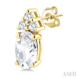1/20 Ctw Oval Cut 5X3 MM White Topaz and Round Cut Diamond semi-precious Earrings in 10K Yellow Gold