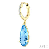 12X5 MM Evoque Gemstones Pear Shape Blue Topaz and 1/10 Ctw Round Cut Diamond Semi-Precious Earrings in 10K Yellow Gold