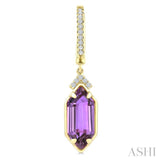 12X5 MM Evoque Gemstones Hexagon Shape Amethyst and 1/6 Ctw Round Cut Diamond Semi-Precious Earrings in 10K Yellow Gold