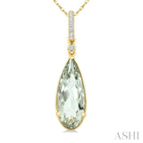16X6 MM Evoque Gemstone Pear Shape Green Amethyst and 1/20 Ctw Round Cut Diamond Semi-Precious Pendant With Chain in 10K Yellow Gold