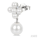 3MM & 7MM White Cultured Pearl and 1/10 Ctw Round Cut Diamond Fashion Earrings in 10K White Gold