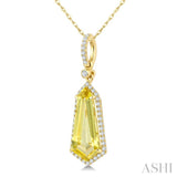 16X7 MM Evoque Gemstones Shield Shape Lemon Quartz and 1/5 Ctw Round Cut Diamond Semi-Precious Pendant With Chain in 10K Yellow Gold