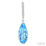 12X5 MM Evoque Gemstones Pear Shape Blue Topaz and 1/10 Ctw Round Cut Diamond Semi-Precious Earrings in 10K White Gold
