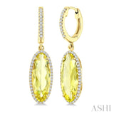 16X6 MM Evoque Gemstones Oval Shape Lemon Quartz and 3/8 Ctw Round Cut Diamond Semi-Precious Earrings in 14K Yellow Gold