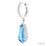 12X5 MM Evoque Gemstones Shield Shape Blue Topaz and 1/3 Ctw Round Cut Diamond Semi-Precious Earrings in 10K White Gold