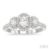 5/8 Ctw Oval Shape Past, Present & Future Round Cut Diamond Semi-Mount Engagement Ring in 14K White Gold