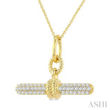 1/3 Ctw Round Cut Diamond T-Bar Fashion Pendant With Chain in 10K Yellow Gold