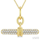 1/3 Ctw Round Cut Diamond T-Bar Fashion Pendant With Chain in 10K Yellow Gold