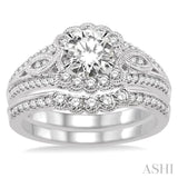 1 1/2 Ctw Diamond Wedding Set with 1 1/6 Ctw Round Cut Engagement Ring and 1/3 Ctw Wedding Band in 14K White Gold
