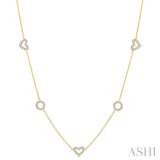 1 Ctw Heart and Circle Round Cut Diamond Station Necklace in 14K Yellow Gold