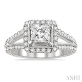 1 1/6 Ctw Diamond Engagement Ring with 3/4 Ct Princess Cut Center Stone in 14K White Gold