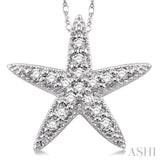 1/6 ctw Round Cut Diamond Sea Star Pendant in 14K White Gold with Chain