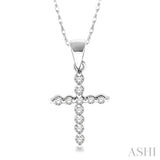 1/10 Ctw Round Cut Diamond Cross Petite Pendant in 10K White Gold with Chain