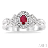 5x3 MM Oval Cut Ruby and 1/50 ctw Single Cut Diamond Ring in Sterling Silver