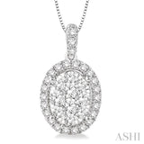 1 ctw Oval Shape Diamond Lovebright Pendant in 14K White Gold with Chain