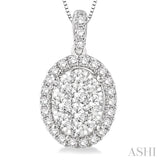 1 ctw Oval Shape Diamond Lovebright Pendant in 14K White Gold with Chain