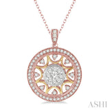 1 ctw Round Cut Diamond Lovebright Pendant in 14K Tri Color Gold with Chain