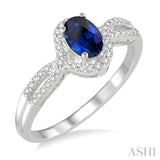 6x4 MM Oval Cut Sapphire and 1/6 ctw Round Cut Diamond Ring in 10K White Gold