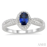 6x4 MM Oval Cut Sapphire and 1/6 ctw Round Cut Diamond Ring in 10K White Gold