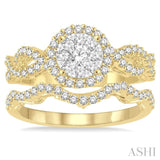 1 ctw Round Cut Diamond Lovebright Bridal Set with 3/4 ctw Engagement Ring and 1/5 ctw Wedding Band in 14K Yellow and White Gold