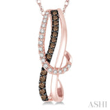 1/4 ctw Curvy Entwined White & Brown Round Cut Diamond Pendant With Link Chain in 10K Rose Gold