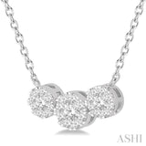 1/3 ctw 3-Stone Lovebright Round Cut Diamond Necklace in 14K White Gold