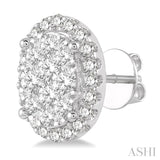 1 ctw Oval Shape Lovebright Round Cut Diamond Stud Earrings in 14K White Gold