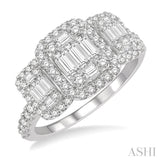 1 1/6 ctw Triple Mount Baguette & Round Cut Fusion Diamond Ring in 14K White Gold