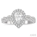 3/4 ctw Intertwined Shank Round Cut Diamond Ladies Engagement Ring with 3/8 ct Pear Shaped Center Stone in 14K White Gold