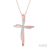 1/10 ctw Round Cut Diamond Draped Cross Charm Pendant in 10K Rose Gold