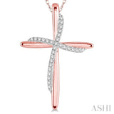 1/10 ctw Round Cut Diamond Draped Cross Charm Pendant in 10K Rose Gold