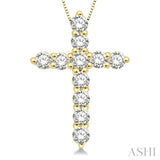 1/2 Ctw Round Cut Diamond Cross Pendant in 14K Yellow Gold with Chain