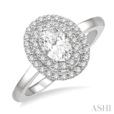 3/4 Ctw Round & Oval Cut Diamond Ladies Engagement Ring with 1/2 Ctw Oval Cut Center Stone in 14K White Gold