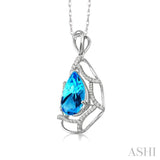 10x7 MM Pear Shape Blue Topaz and 1/5 ctw Round Cut Diamond Semi Precious Pendant in 14K White Gold with Chain