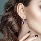 6x6 MM Cushion Checker Amethyst and 1/10 Ctw Round Cut Diamond Earrings in Sterling Silver