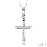 1/10 ctw Round Cut Diamond Channel Cross Pendant in Sterling Silver with Chain