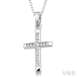 1/10 ctw Round Cut Diamond Channel Cross Pendant in Sterling Silver with Chain