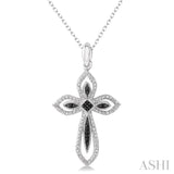 1/10 ctw Round Cut White and Black Diamond Cross Pendant in Sterling Silver with Chain